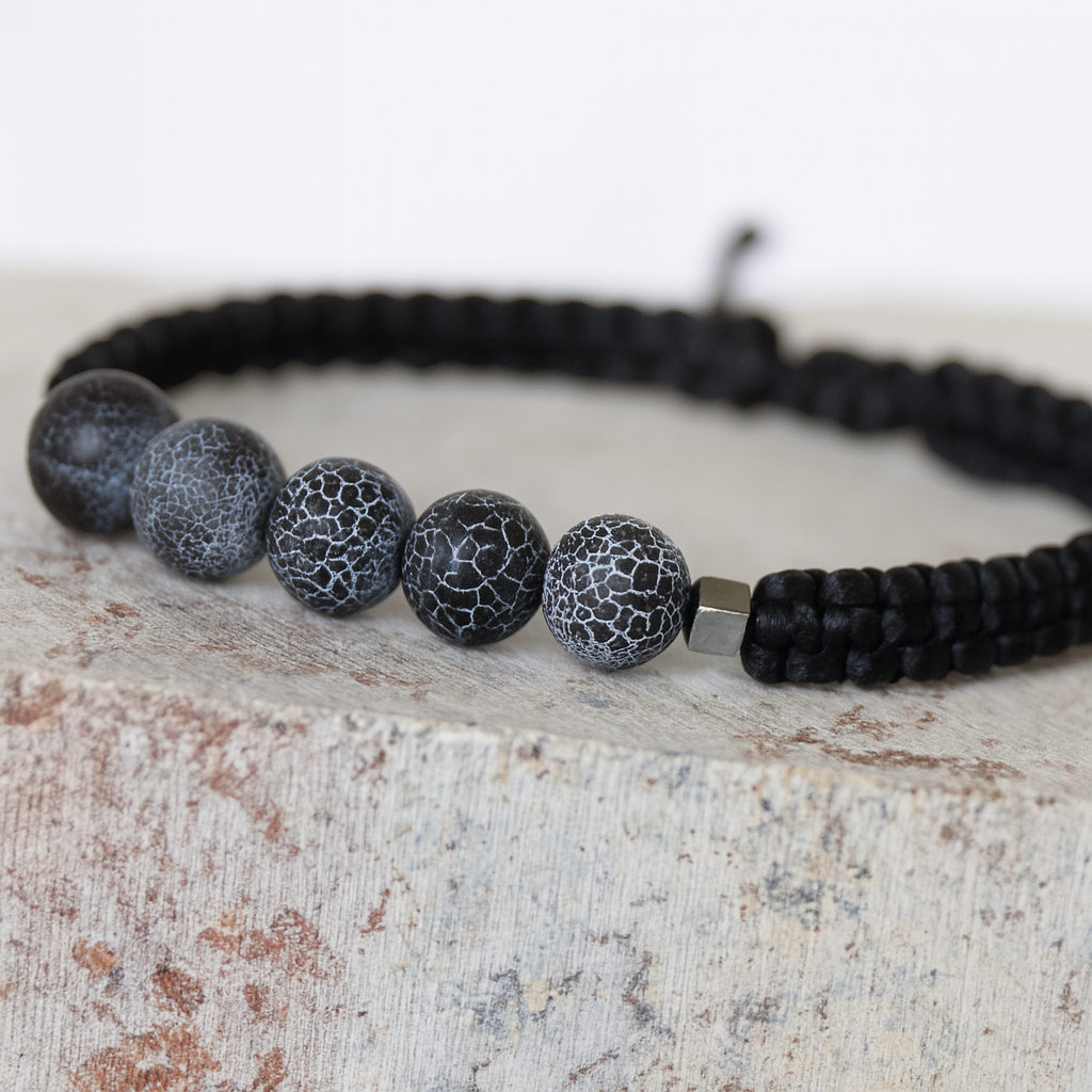 Handmade black bracelet with stone beads